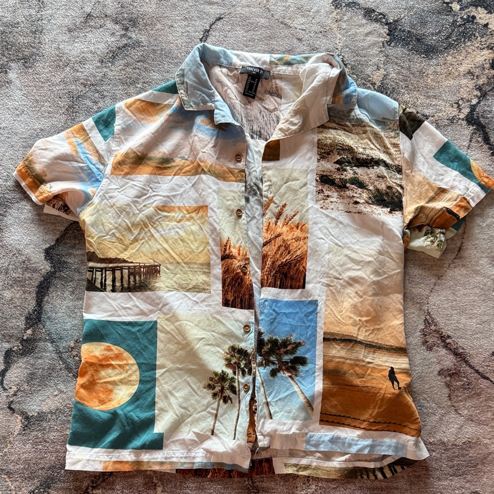Forever 21 Men's Beach and Nature Print Shirt